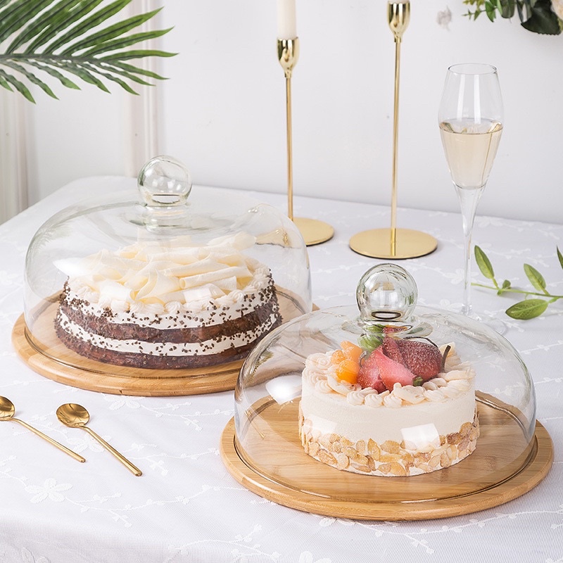 Acasia Cake Wooden Stand / Tempat Kue Kayu Glass Dome Baking Plate Nordic Style