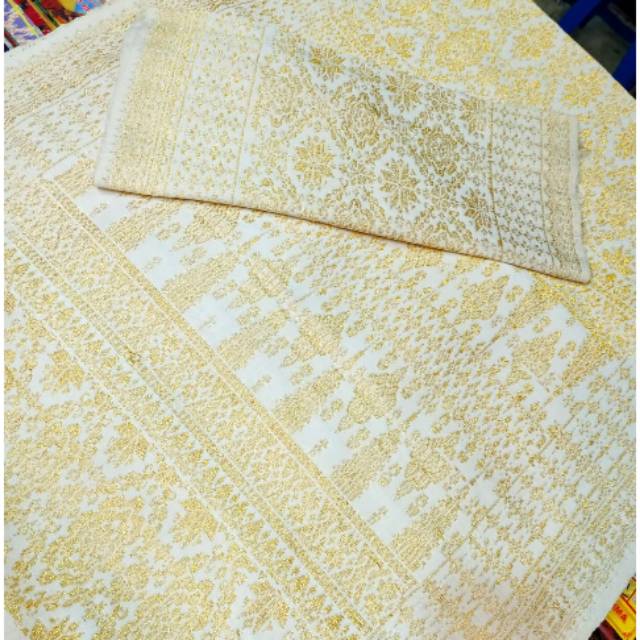 Songket lepus putih benang kristal, bahan sutra