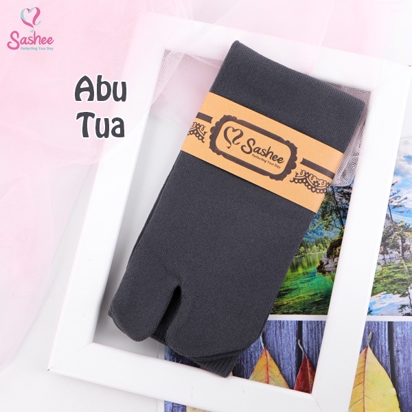 Kaos Kaki Wanita Jempol Dewasa Panjang Warna Polos Muslimah Sashee Original Sepasang All Size-Abu Tua