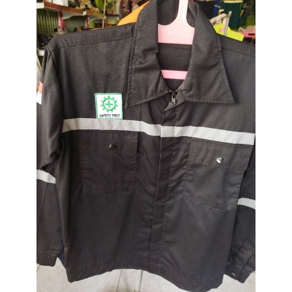 Wearpack atasan/Kemeja Saffety warna HITAM POLOS/Lengan panjang