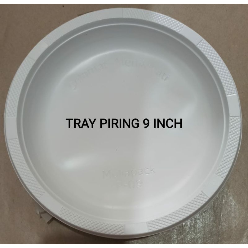 TRAY PIRING Ukuran 9 inch - PIRING PLASTIK PUTIH SEKALI PAKAI Isi 50