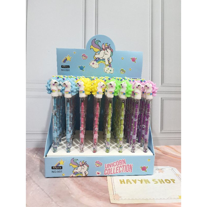 (4pc) pensil lantu/lantu bensia/pensil cabut lucu/pensil bongkar pasang-PALA UNICORN