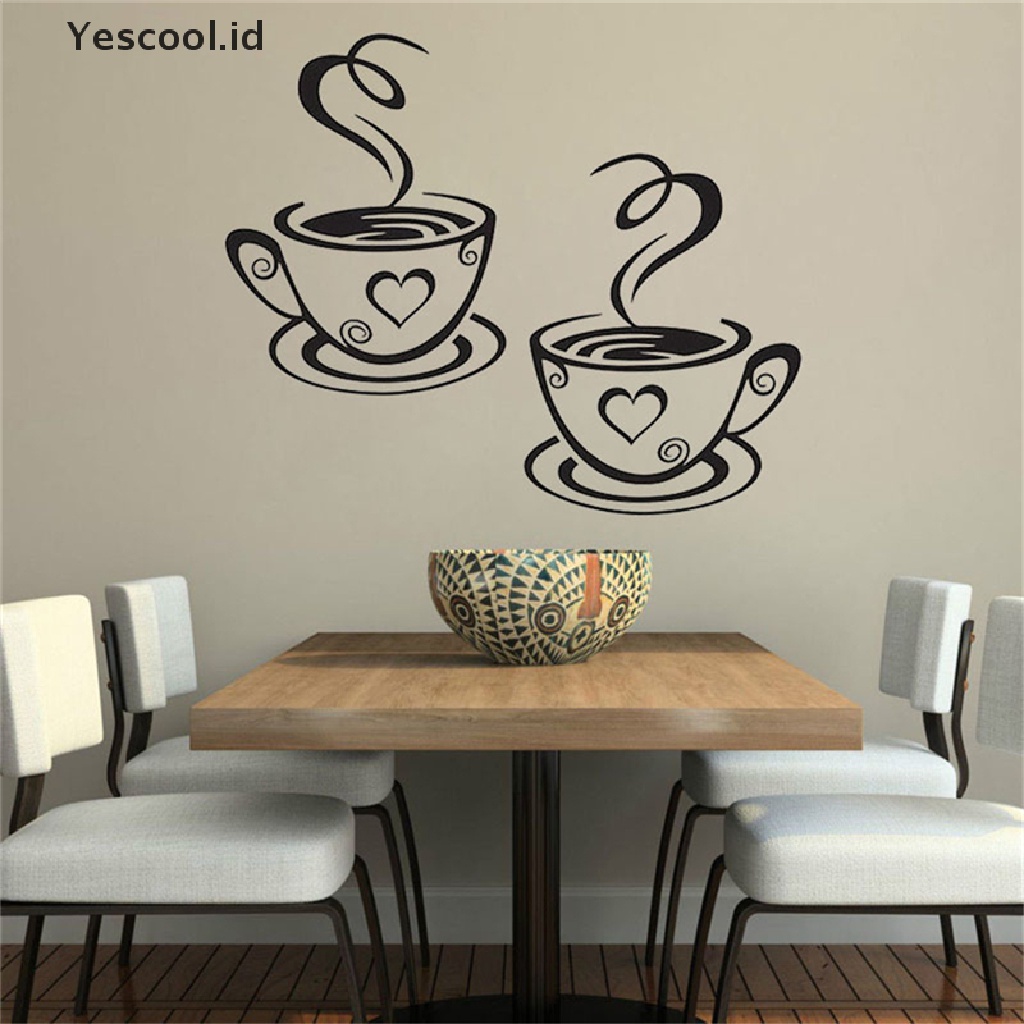 【Yescool】 Coffee Cups Cafe Tea Wall Stickers Art Vinyl Decal Kitchen Restaurant Pub Decor .