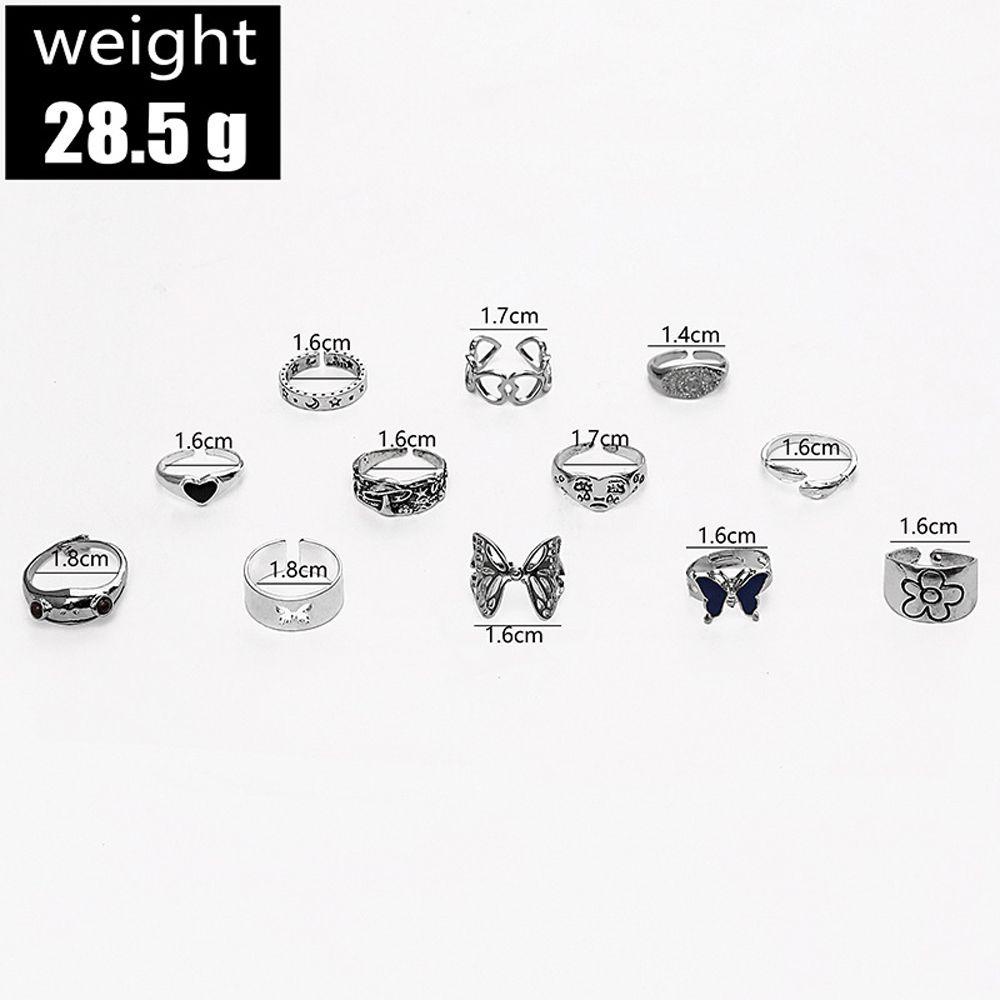 10pcs / set 12pcs / set Cincin Jari Desain Wajah Bintang Butterfly Bahan Alloy Gaya Vintage Korea Untuk Pasangan