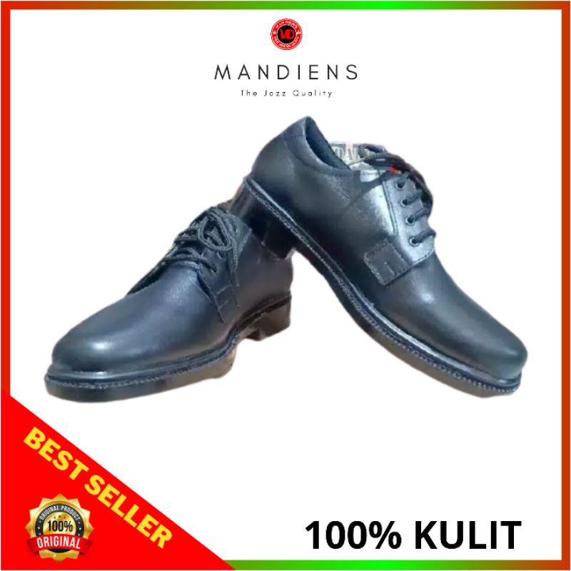 Mandiens - Sepatu Pantofel Kulit Asli Model Pdh Polri Polisi TNI Security Satpam Tali Hitam  untuk Dinas Harian Pantofel Cowok Formal Kerja Pesta Terbaru Kualitas Premium PDH PENDEK Dop