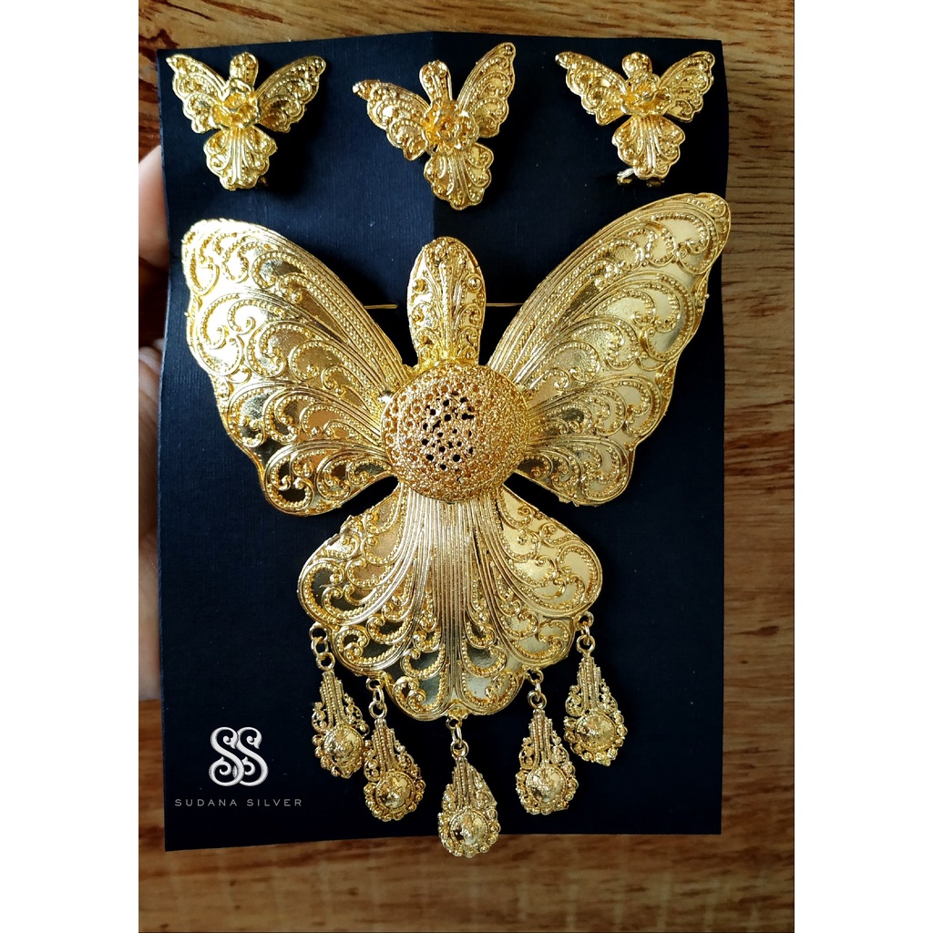 Set Bros Kupu-Kupu Besar Gold Plated Alpaka Aksesoris Bali