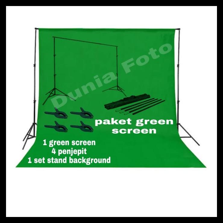 Green Screen 2,5X3M Paket Lengkap Stand Background + Penjepit