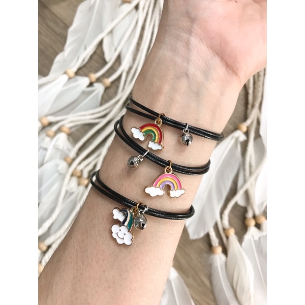 Gelang Tali Korea Charm Enamel Epoxy Character (Motif Awan Pelangi Tali Korea 1.5mm Hitam