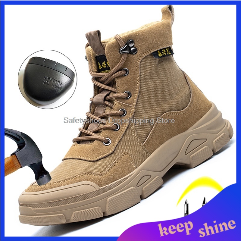 Sepatu Safety Pria Import High Top Soft Safety Shoes For Men Work Sneakers Steel Toe cap Kevlar Mids