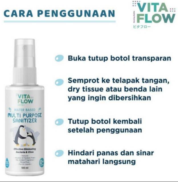 VITAFLOW Multipurpose Sanitizer 50ml / 100ml / 245ml Spray for Baby Hand Sanitizer HoCL Pembersih Mainan Bayi