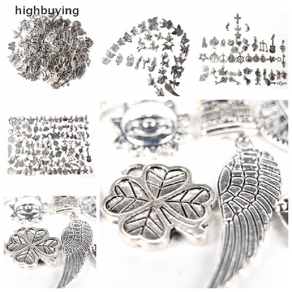 Hbid 100pcs Liontin Silver Tibet Campur Untuk DIY Perhiasan