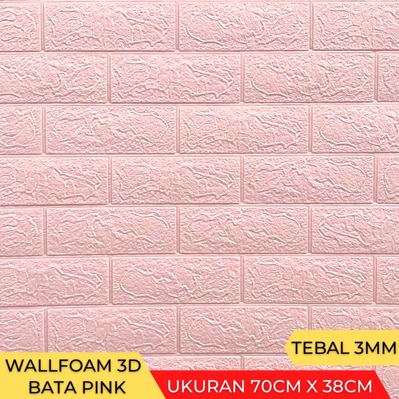 Wallpaper Stiker Dinding 3D Foam Batu Bata 70cm x 38cm-Bata Pink