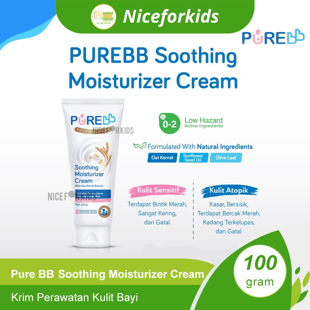 Pure Baby Soothing Moisturizer Cream 100gr / Pure BB Krim Pelembab Kulit Anak Bayi 100gr