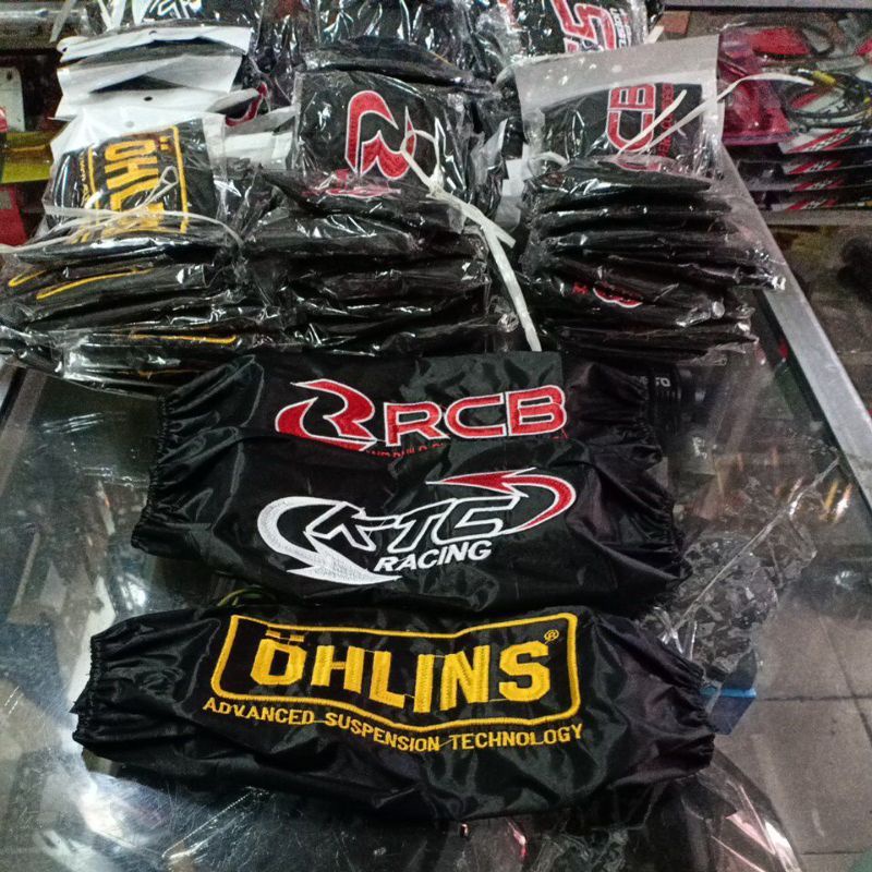 sarung shockbreaker belakang motor -Sarung shock bordir tulisan universal cocok semua shock matic dan bebek
