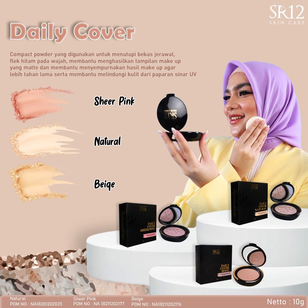 Daily Cover Beige SR12 Bedak Padat Pelindung Wajah Dari Sinar Matahari Compact Powder Anti Luntur Tahan Lama