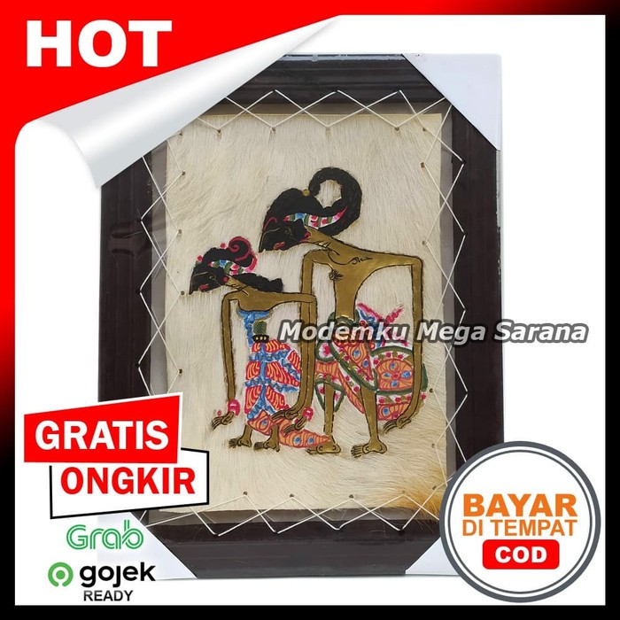 Lukisan Bingkai Wayang Kulit Arjuna Srikandi Kulit Kambing - 45x35 cm