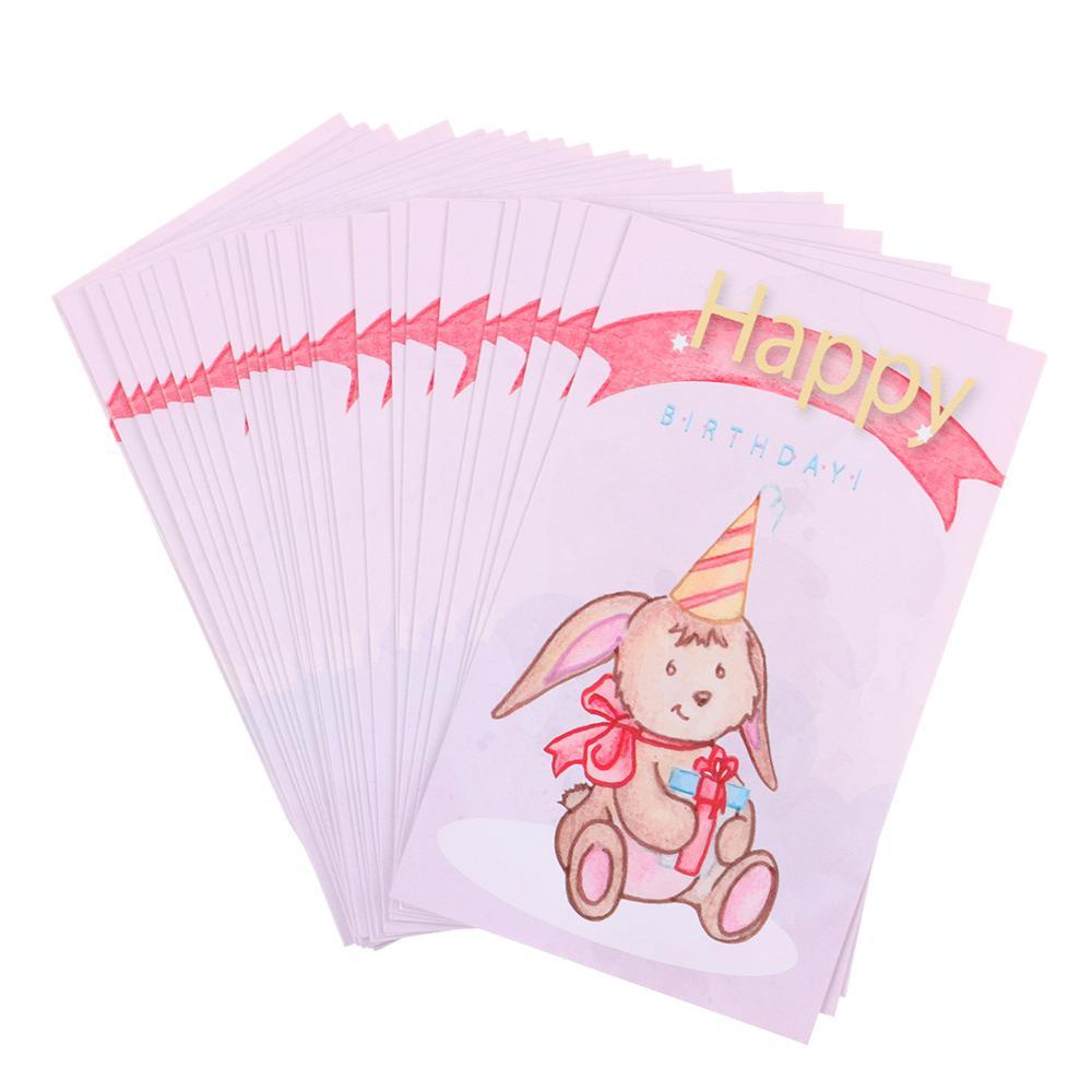 Solighter 30PCS Paket Kartu Happy Birthday Insert Bungkus Kado Undangan Cardstock Kartun Hewan