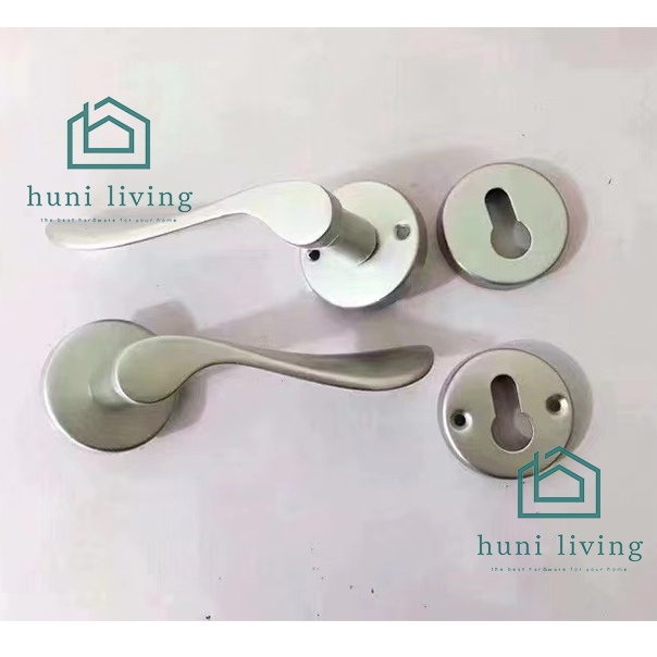 Kunci Pintu Full Handle Set Gagang Pintu Lengkung Putih Silver Premium