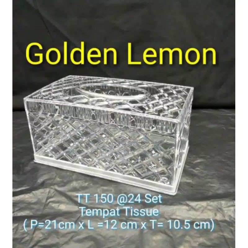 Tempat Tisu / Box Tissue Kotak Tissu Akrilik Bening Golden Lemon TT 150 / Golden Sunkist