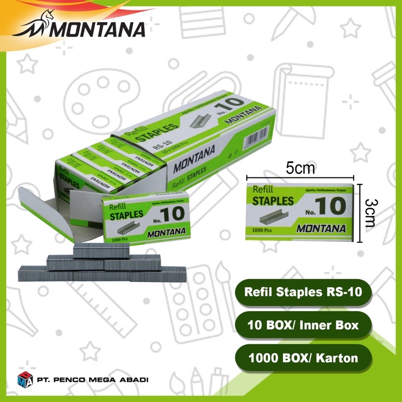 Jual 10 pak isi staples montana 10 ada 10x1000pcs harga distributor