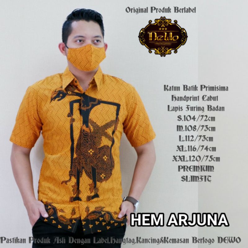 Kemeja Batik Slimfit Lengan Pendek Batik Slimfit Warna Kuning Hem Batik Pendek ARJUNA KUNING