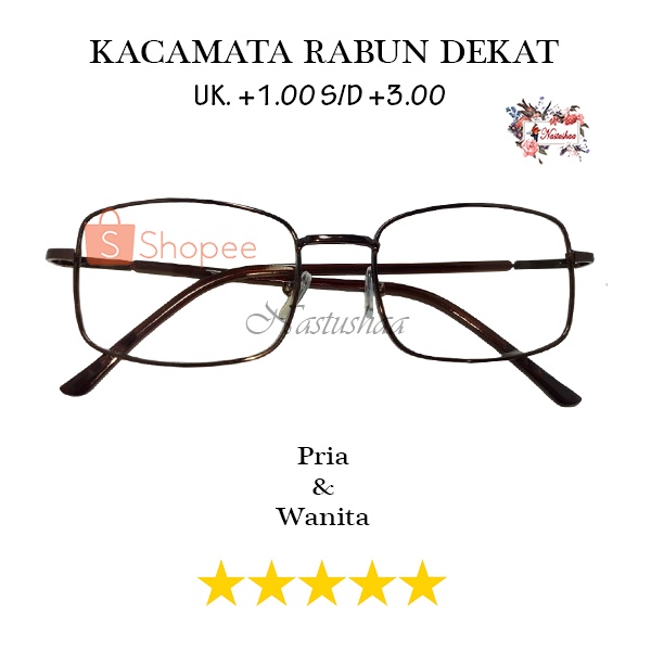 KACAMATA BACA PLUS +100 sd +3.00 FRAME METAL KOTAK LENSA GRADASI COKLAT UNTUK PRIA DAN WANITA KACAMATA RABUN DEKAT FREECASE