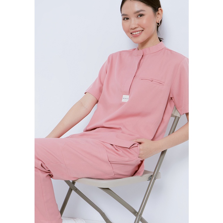Baju Jaga OK Scrub Medis Dokter Mandarin Collar in PINK