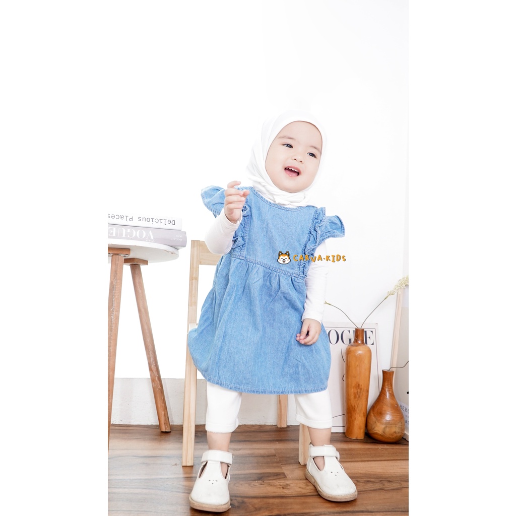 Carva Atasan anak perempuan Dress anak  hijab jeans denim ruffle original 1-5 Tahun Realpict