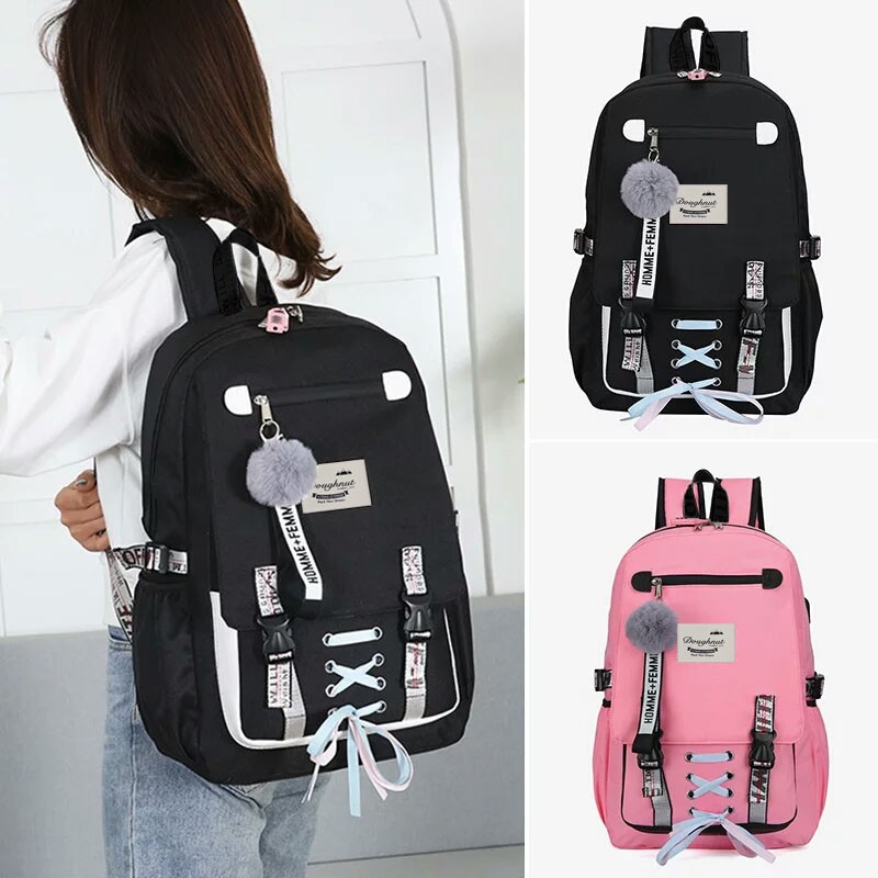 PTS - Ransel Korea Ransel Remaja Tas Korea Perempuan ( TIDAK DENGAN POM POM &amp; GANTUNGAN ) Tas Sekolah