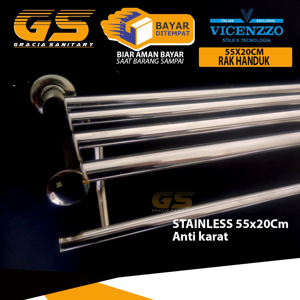 Rak Handuk 5 Susun Stainless 55x20Cm Gantungan Handuk Vicenzzo SM0437