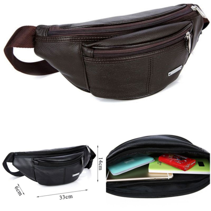 Tas Pinggang Waistbag Pria Bahan Genuine Leather