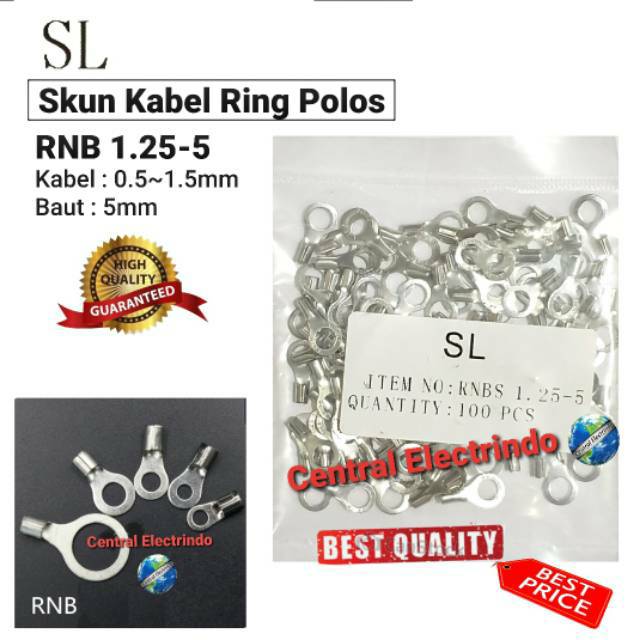 Skun Kabel Ring Polos RNB 1.25-5 Kabel 0.5~1.5mm Baut 5mm SL.