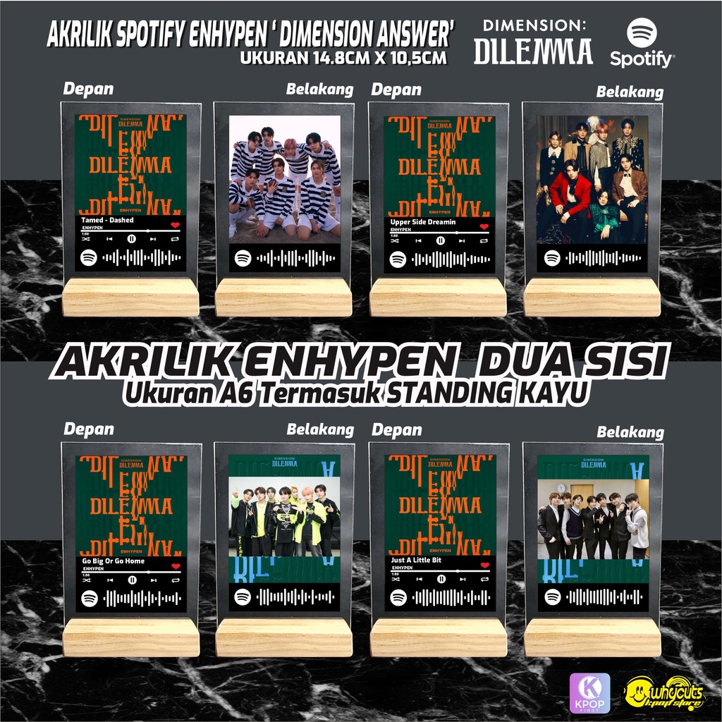 AKRILIK SPOTIFY ENHYPEN DIMENSION DILEMMA &amp; ASNSWER / PRINT 2 SISI FULL LAMINASI GLOSSY DENGAN STAND KAYU