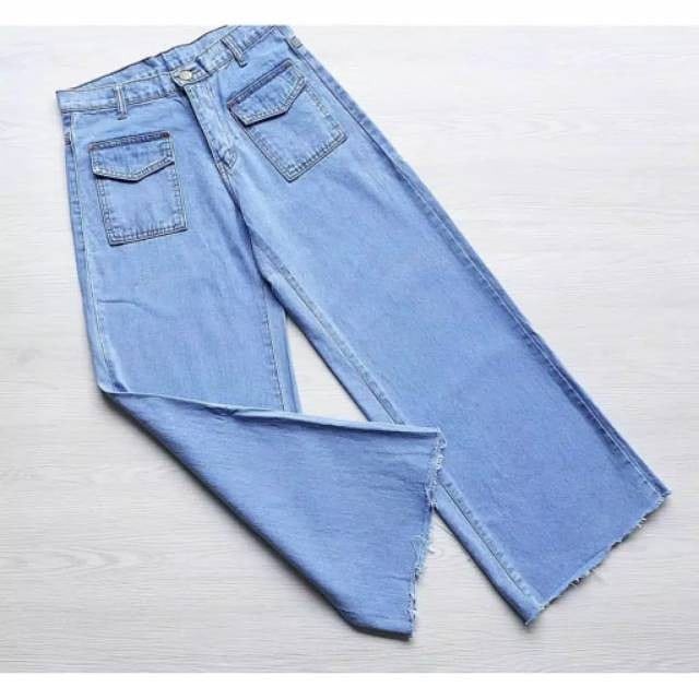 MAGCUN - Celana Highwaist Boyfriend Jeans Wanita - Boyfriend Poket Rawis Kantong Depan