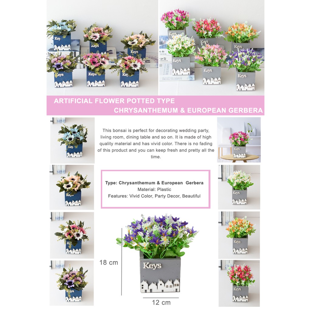 Pot Tanaman Hiasan Plastik Import  Pot Buatan Dekorasi Artificial Flower Type CHRYSANTHEMUM KEY