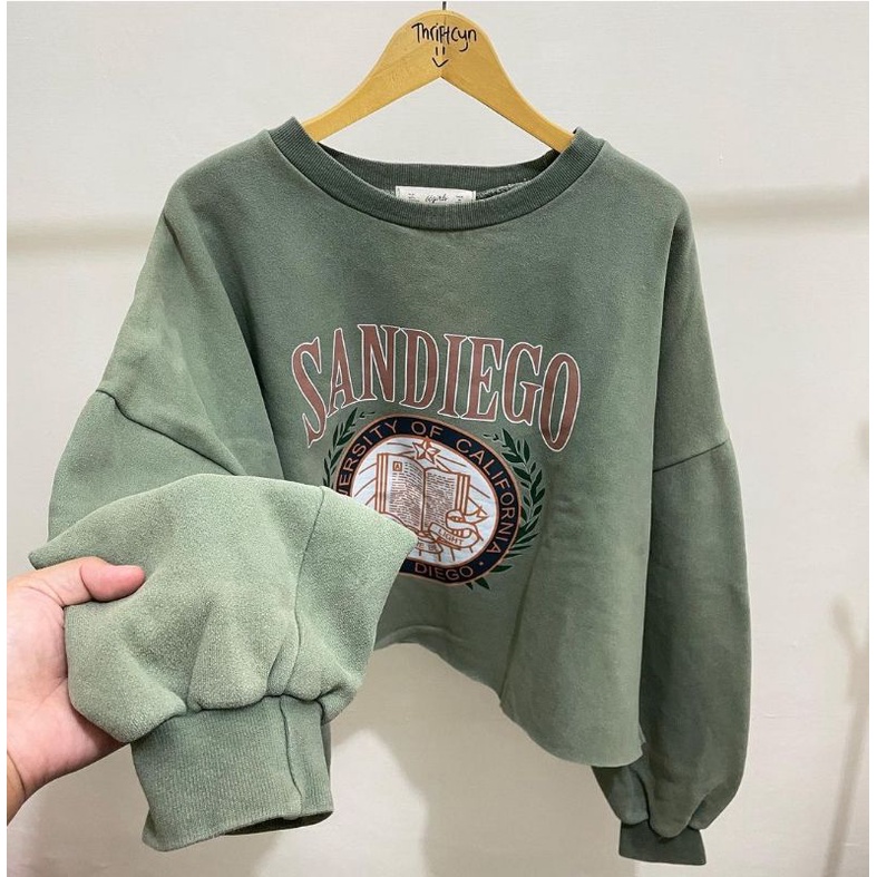 ARMY SANDIEGO UNIVERSITY CROP WANITA OVERSIZE | SWEATER CROOPE | KOREAN STYLE KEKINIAN