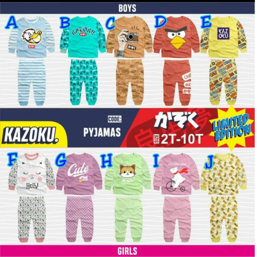 Setelan pajamas anak  perempuan  KAZOKU longsleeve Baju  