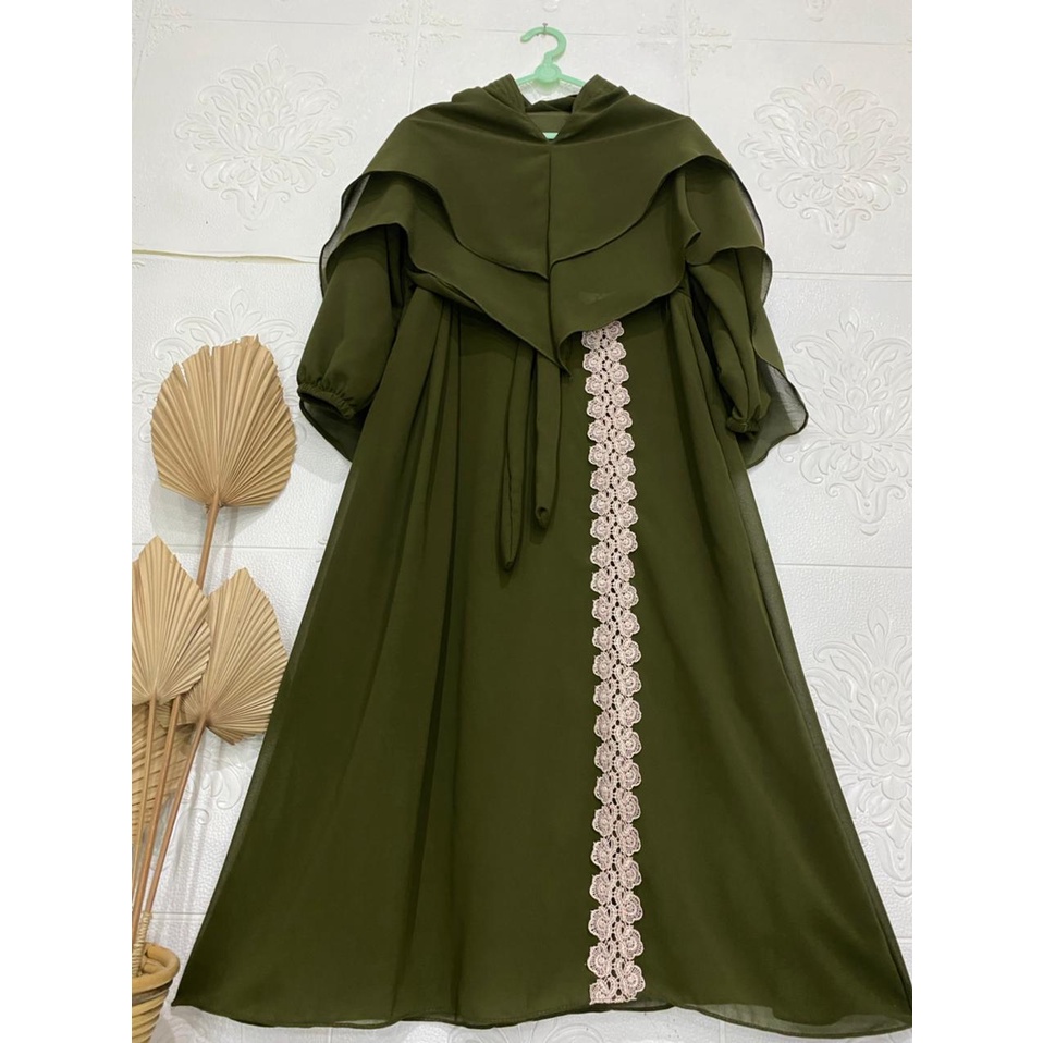 Gamis Anak Variasi Renda Bunga / Gamis Anak Syari Ceruty Babydoll Utk Usia 8-9 Tahun