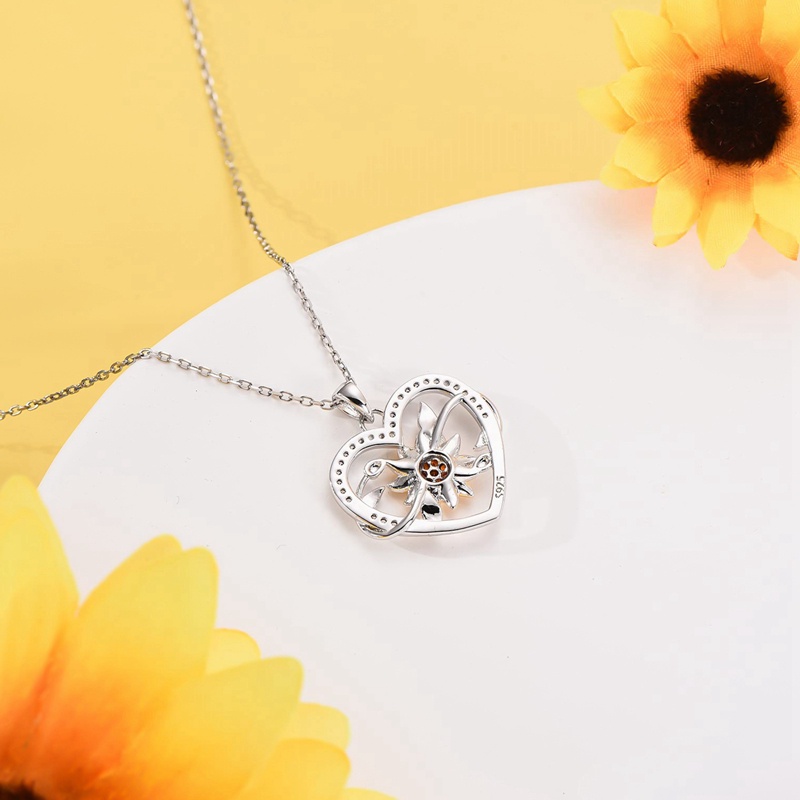 Kalung Desain Bunga Matahari Hati Bahan S925 Sterling Silver Untuk Wanita