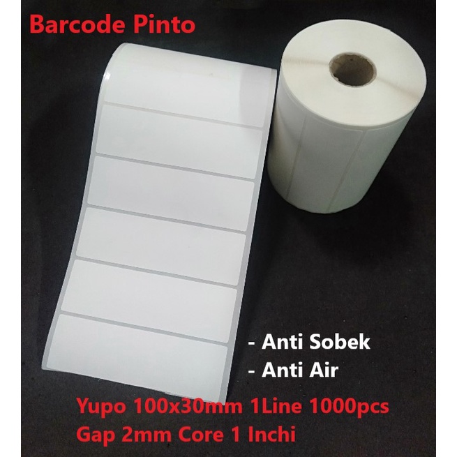 

Yupo 100x30mm 1Line 1000pcs Gap 2mm Core 1 Inchi / ( 1 Pack isi 5 Roll) Label Sticker Barcode