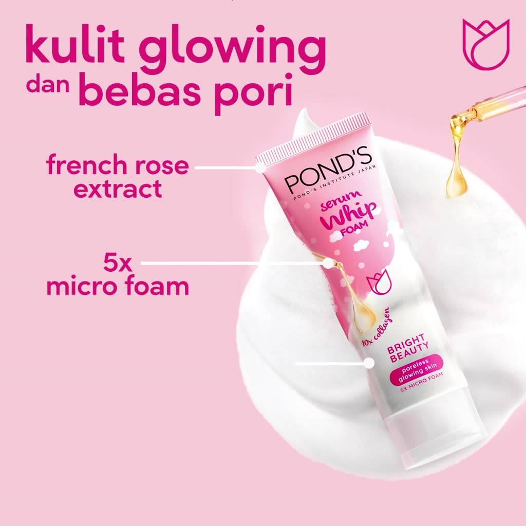 Ponds Whip Facial Foam Sabun Cuci Muka Pure Bright | Bright Beauty With 10X Collagen Serum 100 GR