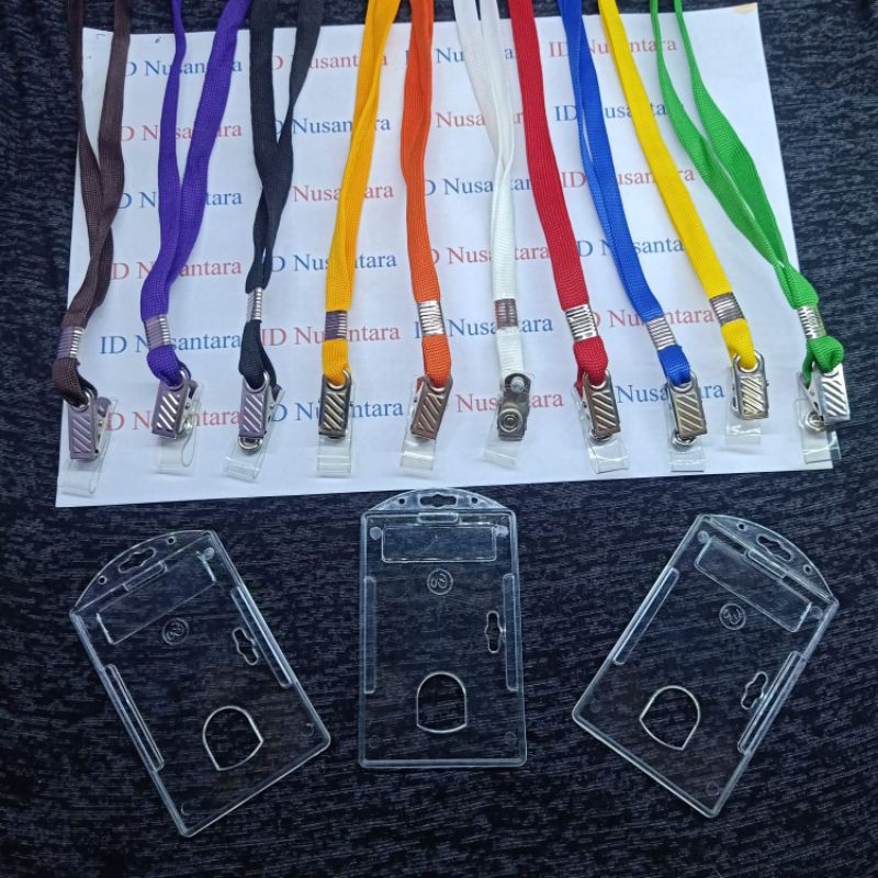 

Paket Casing ID Card Acrylic Bening 1 Sisi +Tali Jepit Besi 1cm