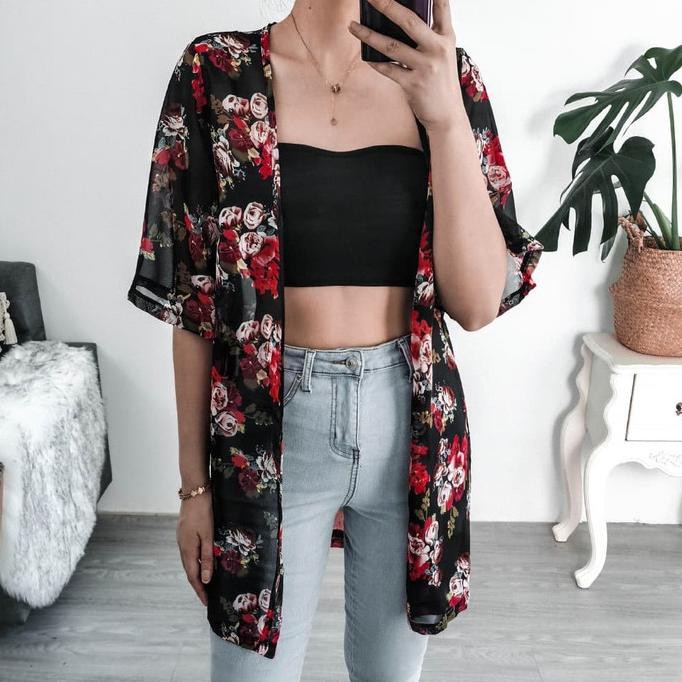 Dijual Cardigan Wanita Sifon Kimono Outer Cover Up Bikini Murah Outerwear Terlaris