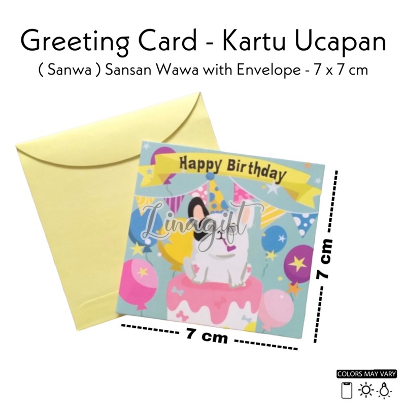( Set 12 Pc ) GREETING CARD SANWA 7X7 - KARTU UCAPAN SANSAN WAWA - GIFT CARD MICKEY PRINCESS HELLOKITTY FROZEN TSUM SPIDERMAN BIRTHDAY