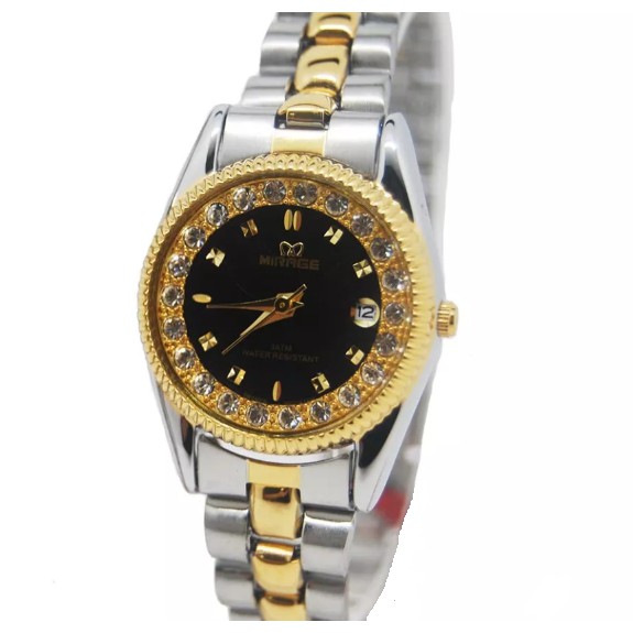 Jam Tangan Mirage 1579 Pria Silver Combi Black Original