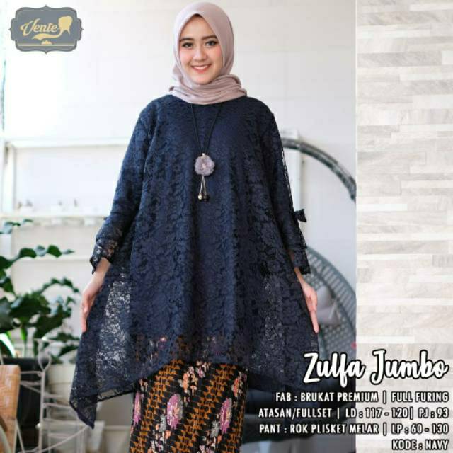 (Bisa COD) Zulfa jumbo LD 120 | tunik setelan pesta kebaya brokat jumbo