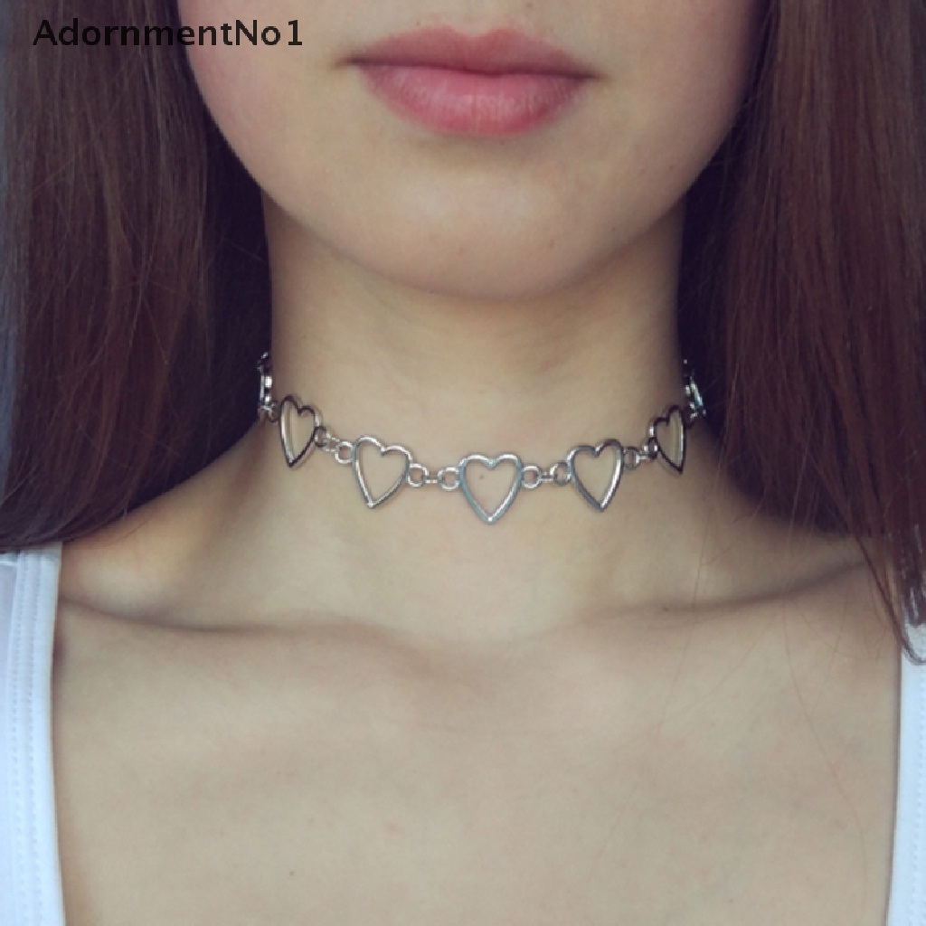 (AdornmentNo1) Kalung Choker Rantai Pendan Hati Hollow Gaya Punk