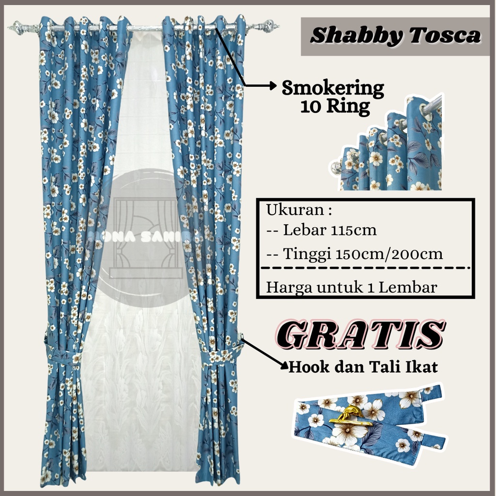 Gorden Jendela Pintu Minimalis Model Smokering Motif Shabby Bunga Murah