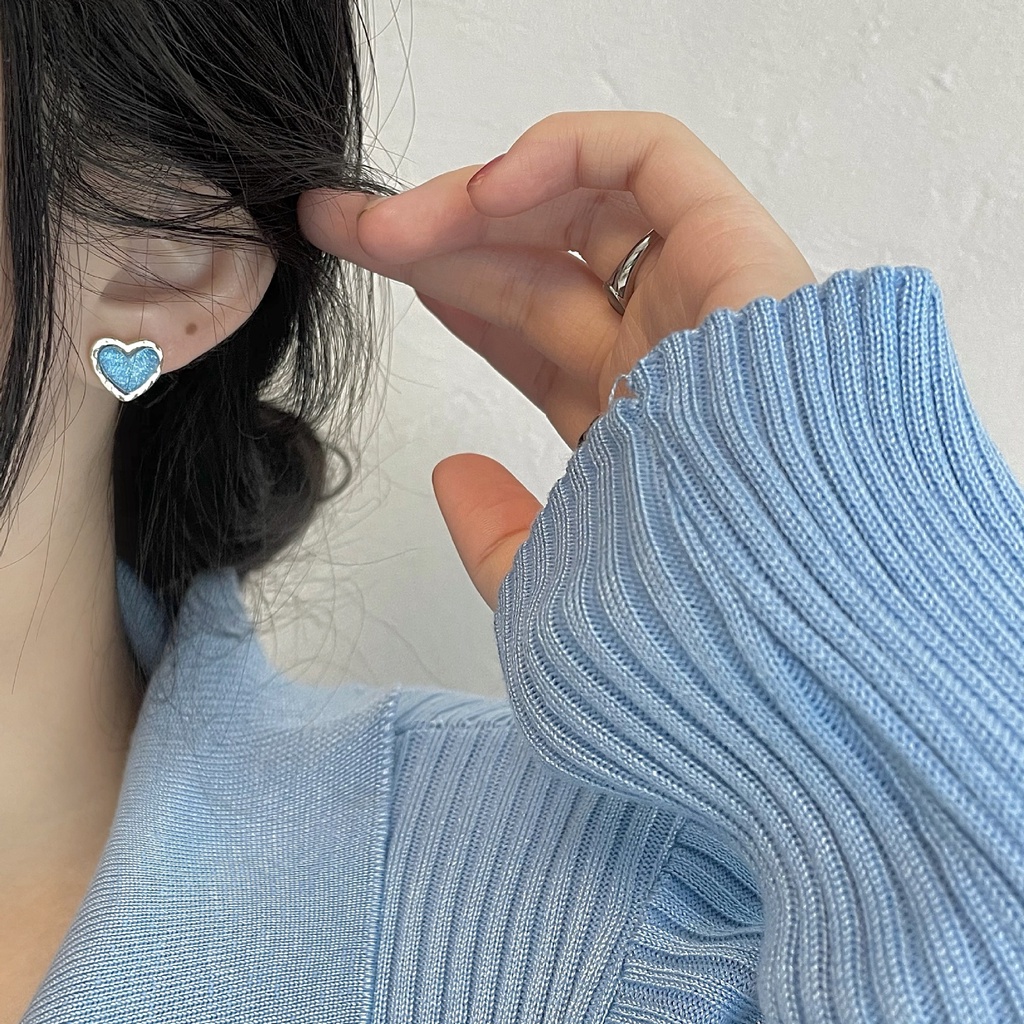 Mini Biru hati mencintai stud anting-anting untuk Wanita Baru fashion kepribadian sederhana dan anti