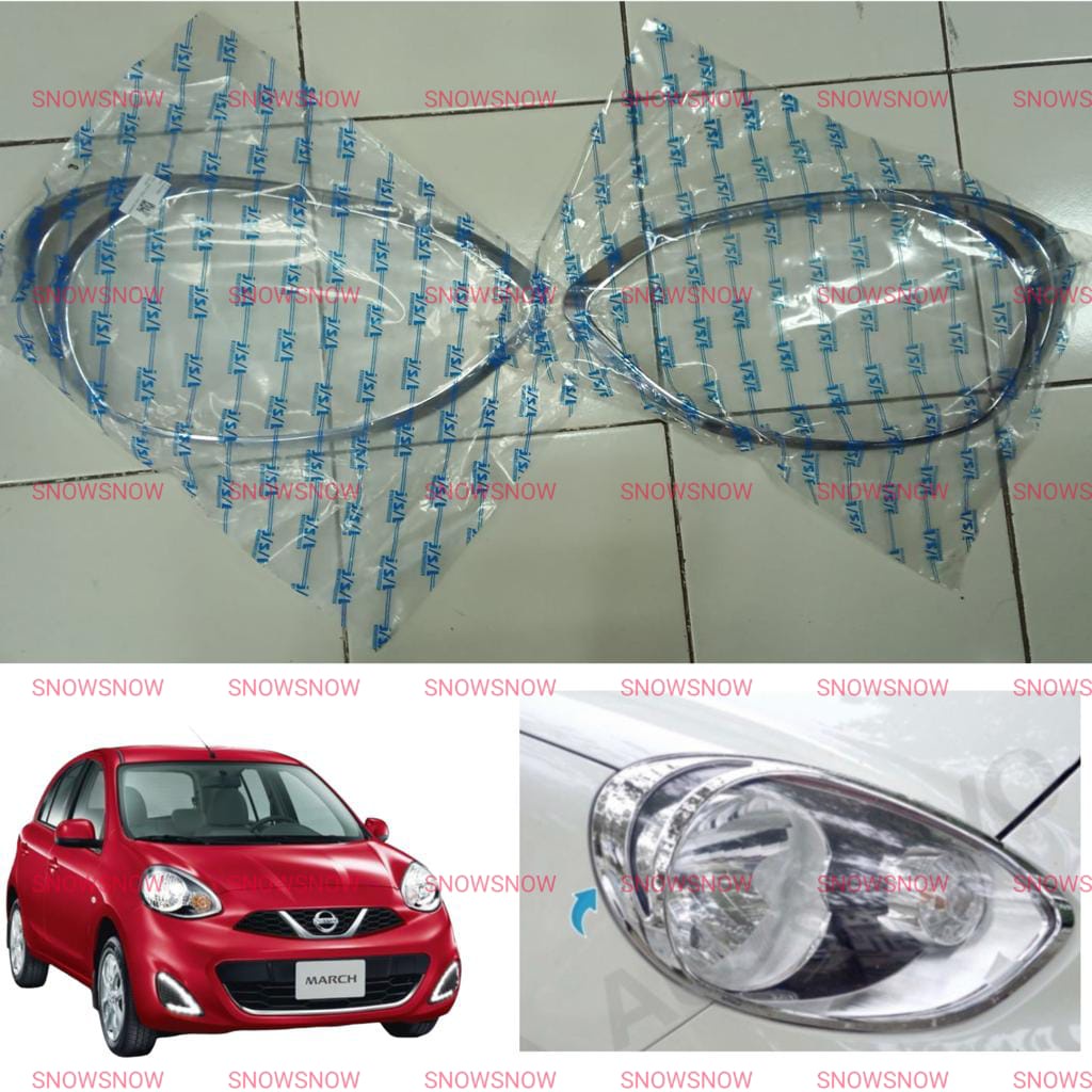 Garnish Lampu Depan Nissan New March 2014 Up Chrome